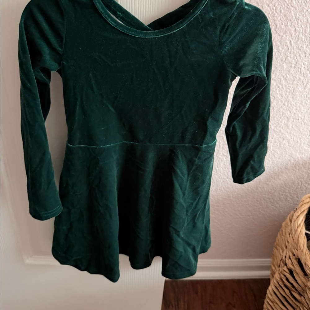 Children’s place Deep Green Velvet Velour Long Sleeve Dress